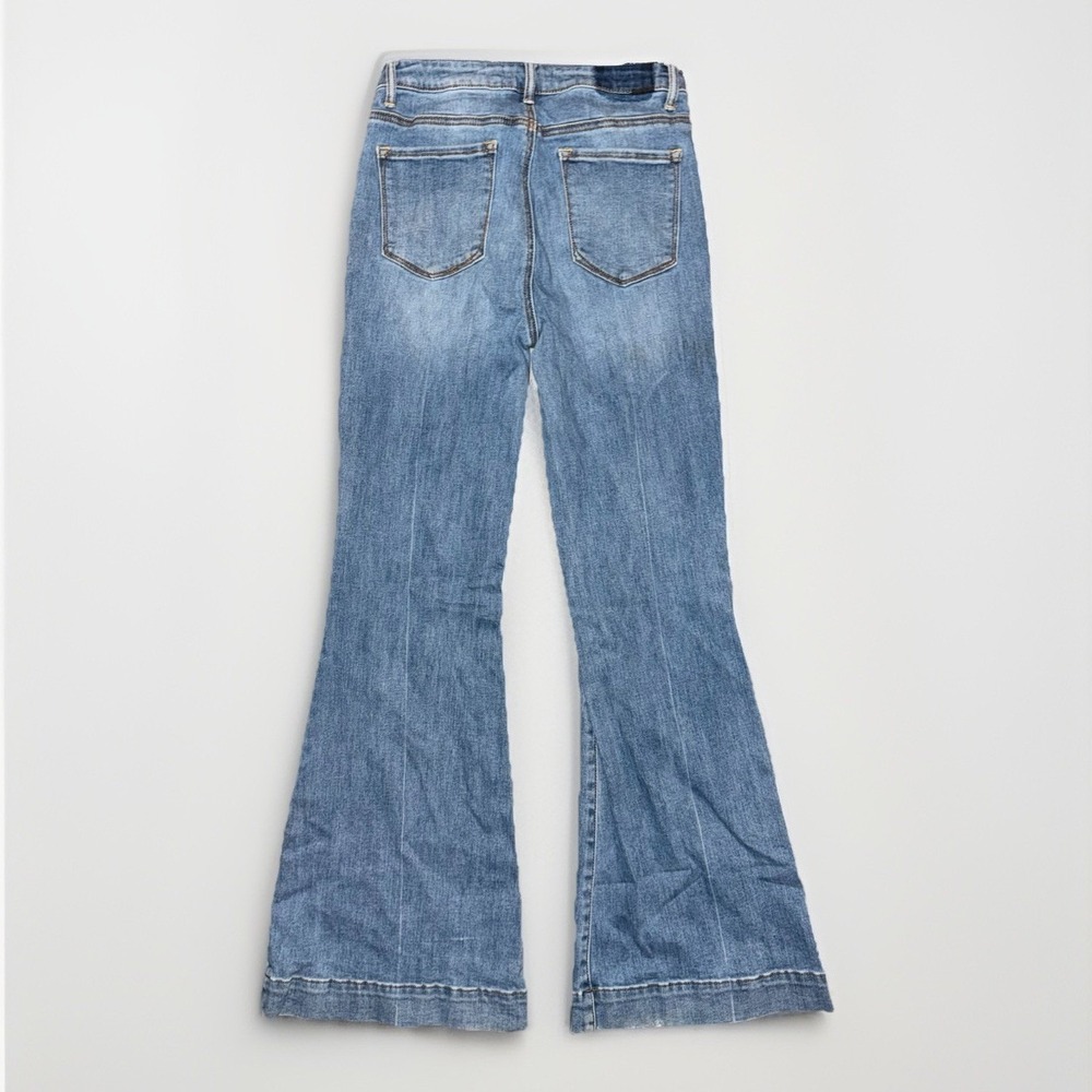 Risen Jeans Womens 11/30 Blue Wash High Rise Patch Front Pockets Flared Wide Leg - Picture 10 of 12